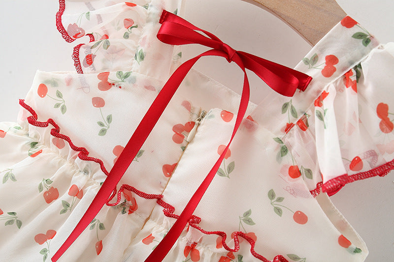 Cream Cherry Print Tiered Summer Frock – TYM-TZO-005
