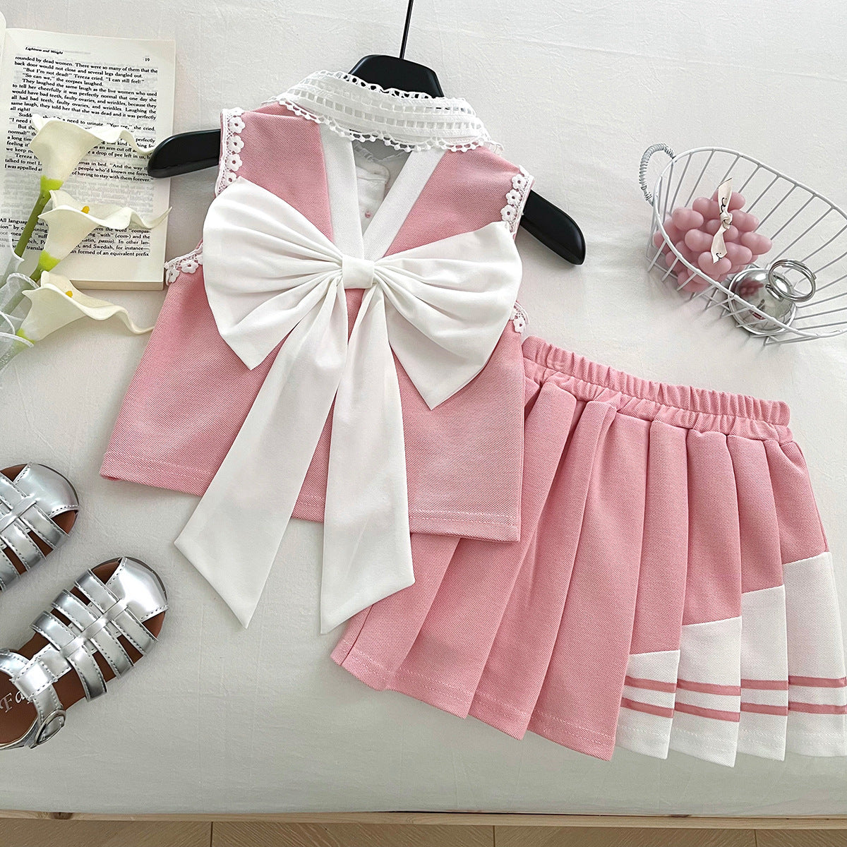 Pink Big Bow Top and Pleated Skirt Set – TYM-WPB-001