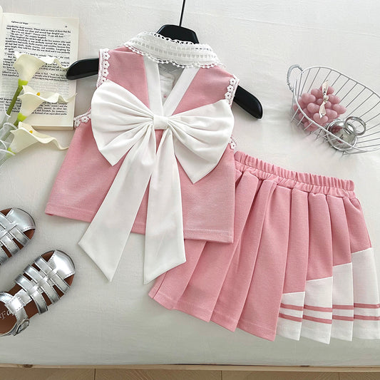 Pink Big Bow Top and Pleated Skirt Set – TYM-WPB-001