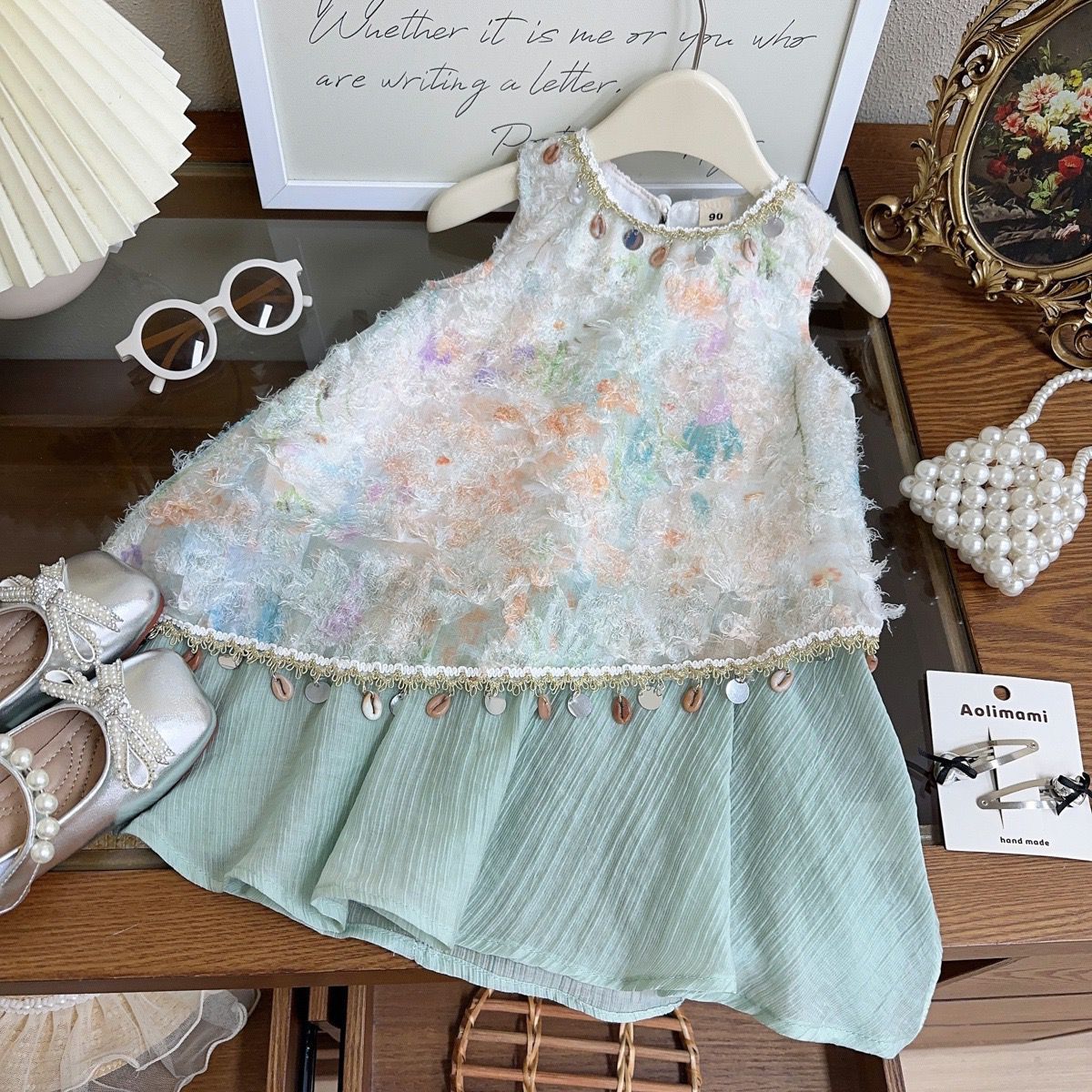 Mint Pastel Floral Textured Shell Trim Frock – TYM-YWL-061