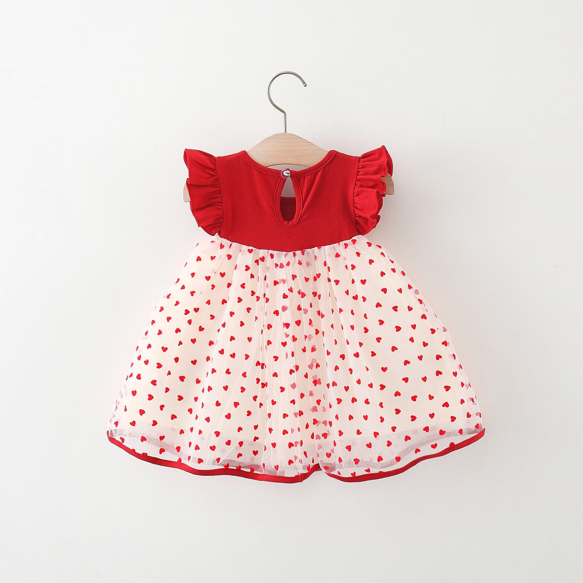 Red Heart Print Net Flutter Frock – TYM-WZX-025