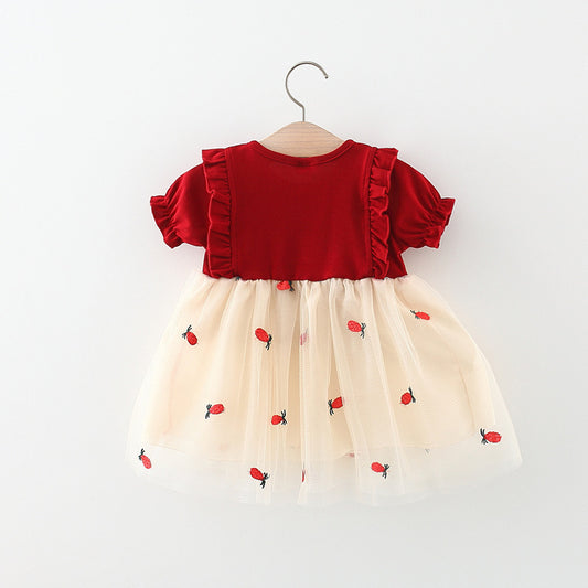 Red Ruffle Bodice Fruit Net Frock – TYM-WZX-016