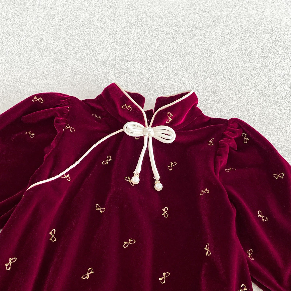 Wine Red Velvet Mandarin Collar Bubble Romper – TYM-FCN-011