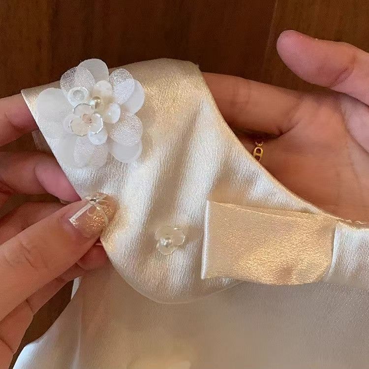 Ivory Satin Flower Collar Frock – TYM-CXM-008