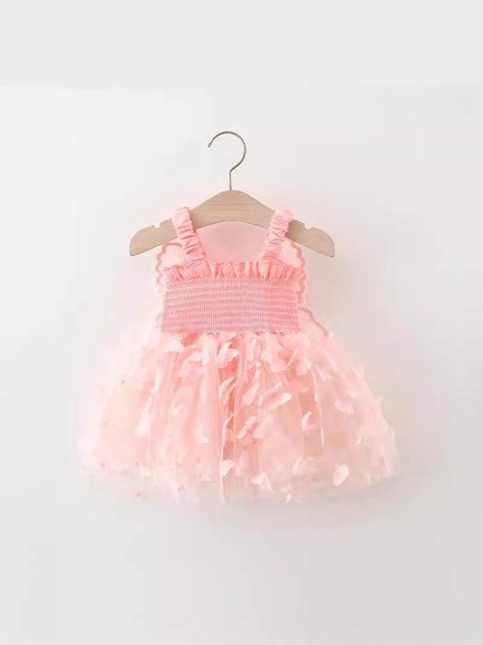 Peach Pink Butterfly Tulle Smocked Sundress – TYM-WZX-042