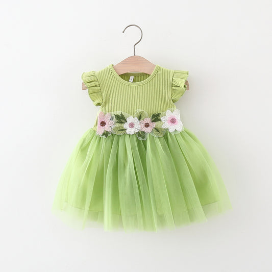 Lime Green Flower Waist Tulle Frock – TYM-TZO-006