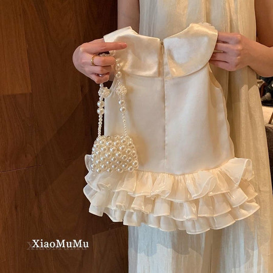 Ivory Satin Flower Collar Frock – TYM-CXM-008