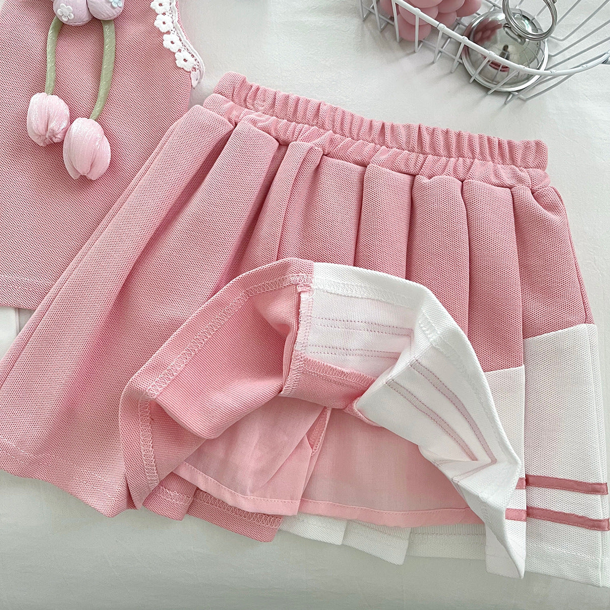 Pink Big Bow Top and Pleated Skirt Set – TYM-WPB-001