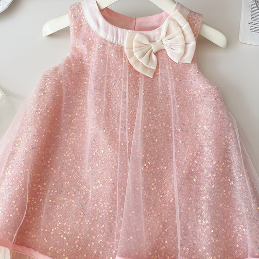 Pink Sequin Tulle Bow Party Frock – TYM-YWL-030