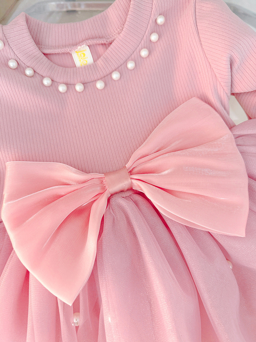 Pink Pearl Bow Tulle Frock – TYM-CXM-028