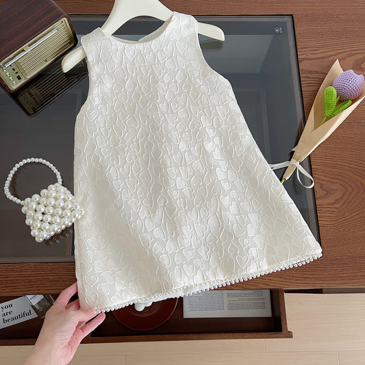 Cream Heart Jacquard Big Bow Sleeveless Dress – TYM-YWL-067
