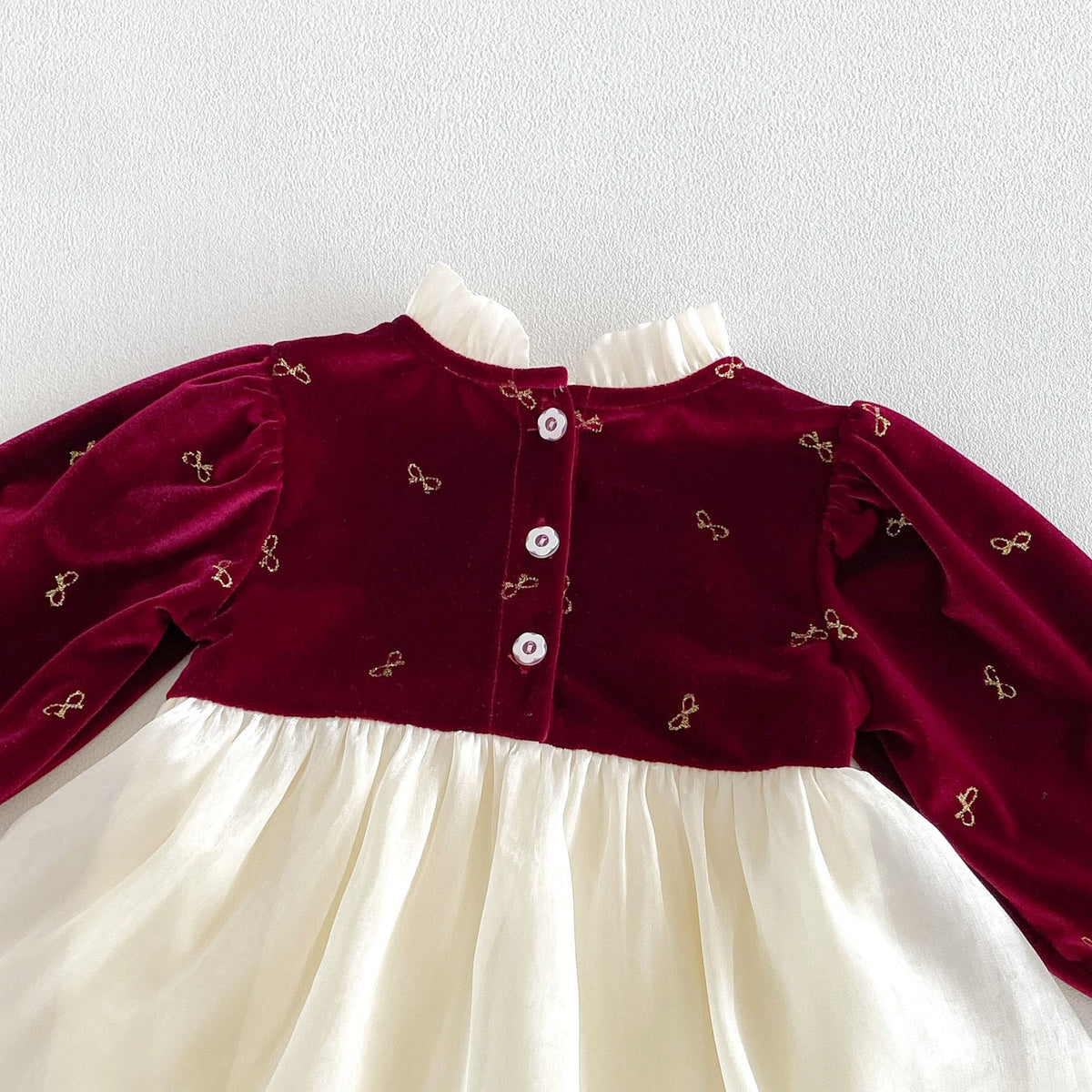 Wine Red Velvet Bow Print Skirted Romper – TYM-FCN-006