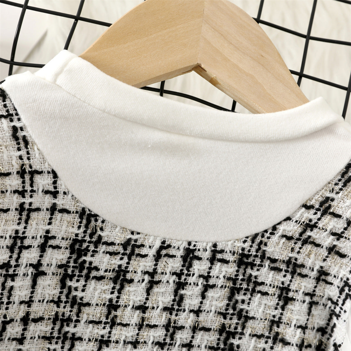 White Tweed Pearl Bow Long Sleeve Frock – TYM-WZX-047