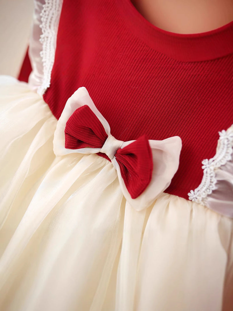 Red and Cream Ruffle Trim Puff Sleeve Frock – TYM-WZX-045