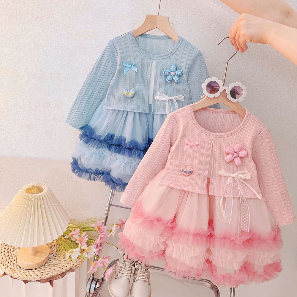 Pink Patch Cardigan Ruffle Tulle Frock – TYM-CXM-089