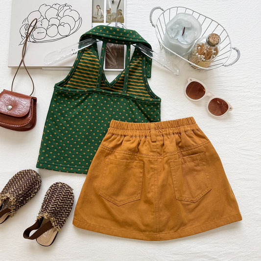 Green Dot Halter Top and Mustard Mini Skirt Set – TYM-YWL-041
