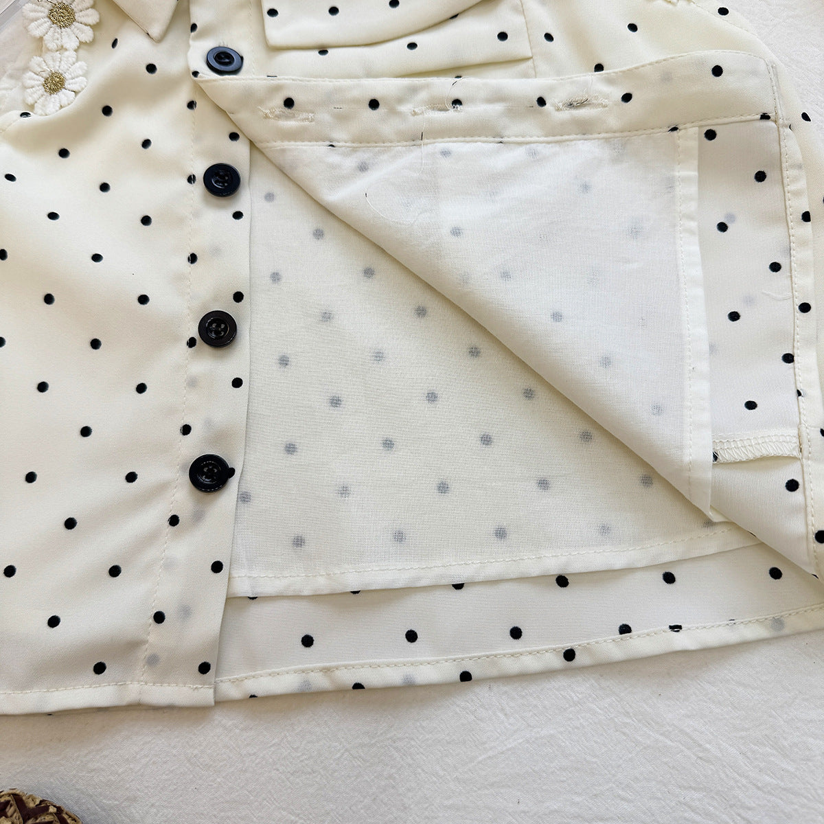 Cream Polka Dot Asymmetric Collar Top – TYM-YWL-049