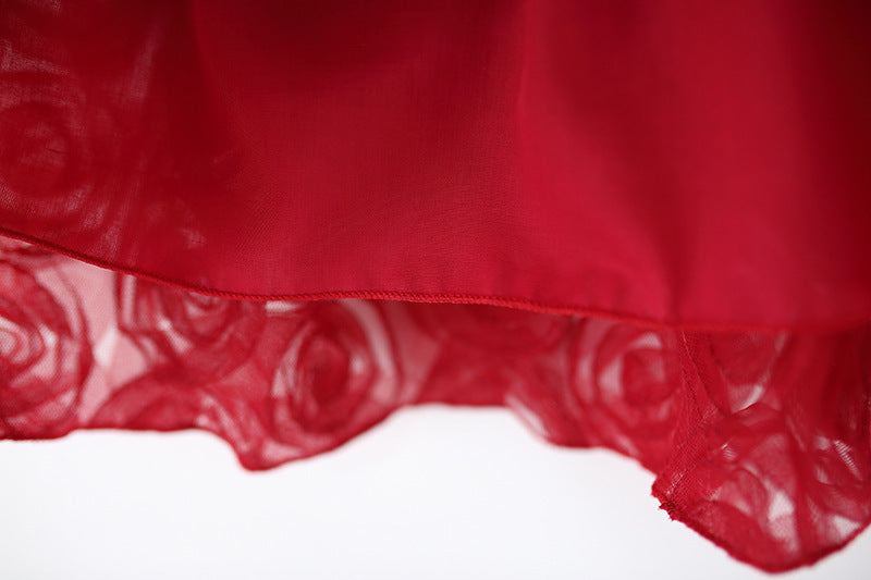Red Rosette Flutter Sleeve Party Frock – TYM-WZX-001