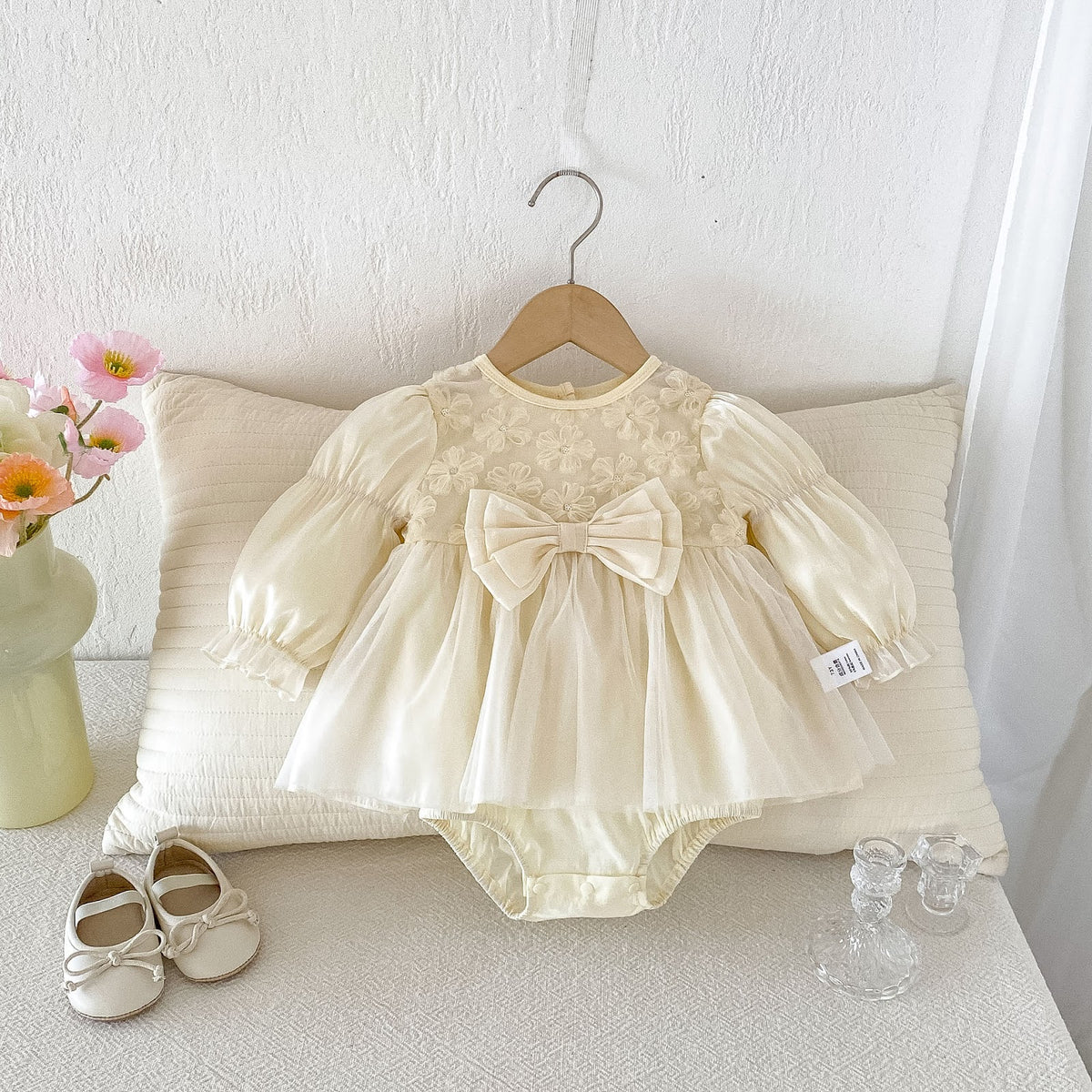 Apricot 3D Flower Bow Skirted Romper – TYM-FCN-012