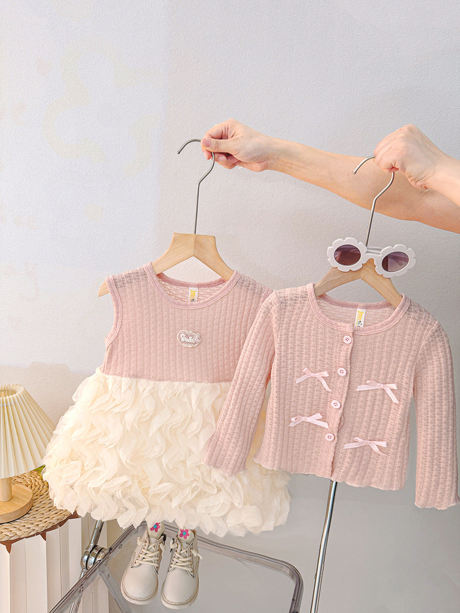 Pink Cardigan & Cream Ruffle Tulle Frock – TYM-CXM-055