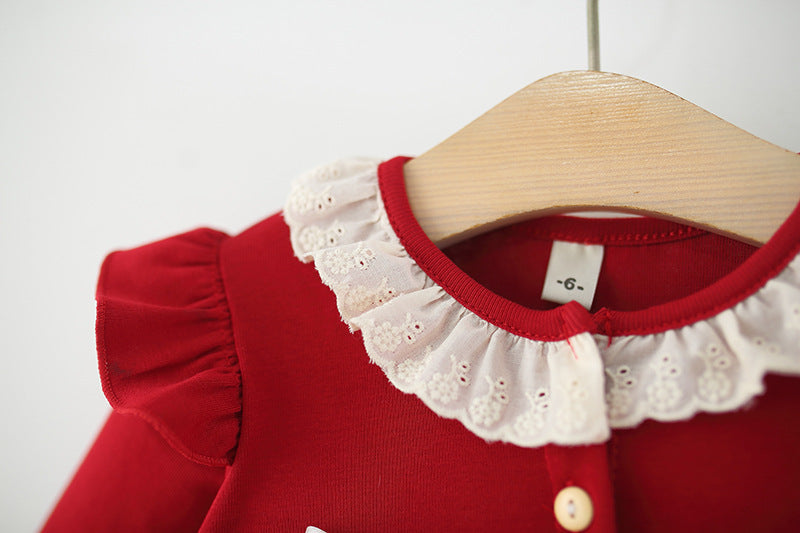 Red Lace Collar Rosette Bow Frock – TYM-WZX-068