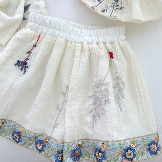 Cream Botanical Embroidered Shorts Set – TYM-WPB-002