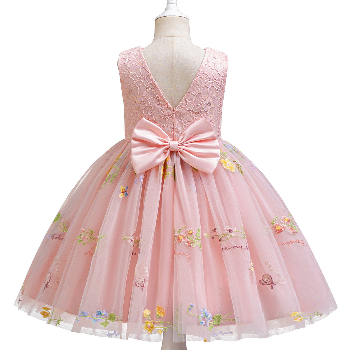Peach Pink Lace Bodice Embroidered Tulle Party Frock – TYM-SLA-002