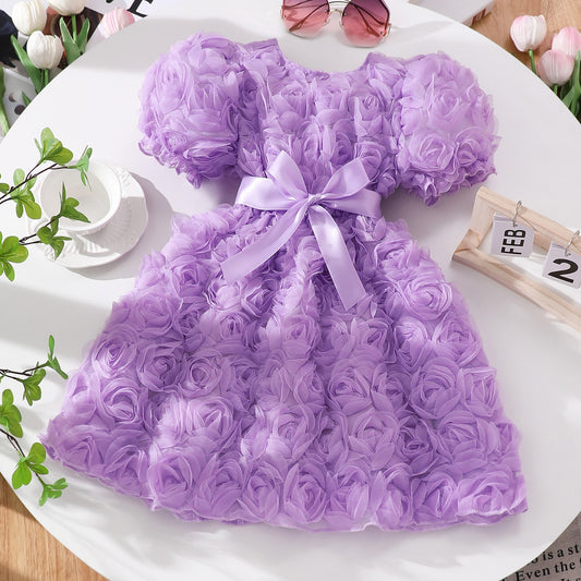 Lavender Rosette Puff Sleeve Party Frock – TYM-SZL-003