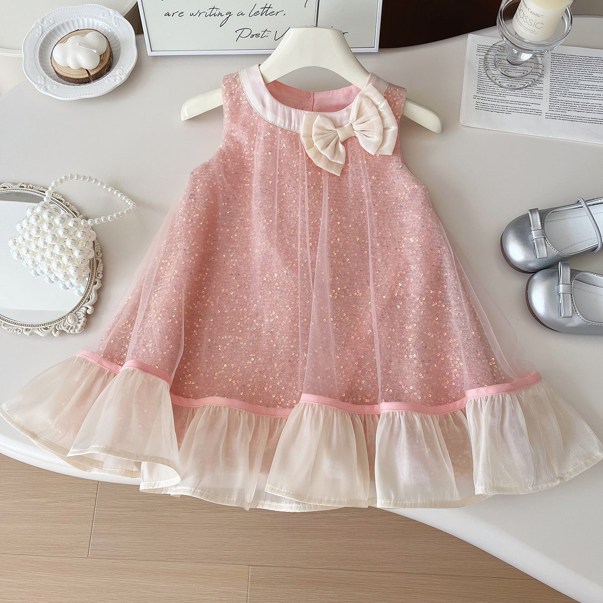 Pink Sequin Tulle Bow Party Frock – TYM-YWL-030