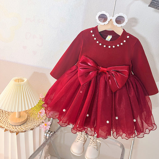 Red Pearl Bow Tulle Frock – TYM-CXM-029