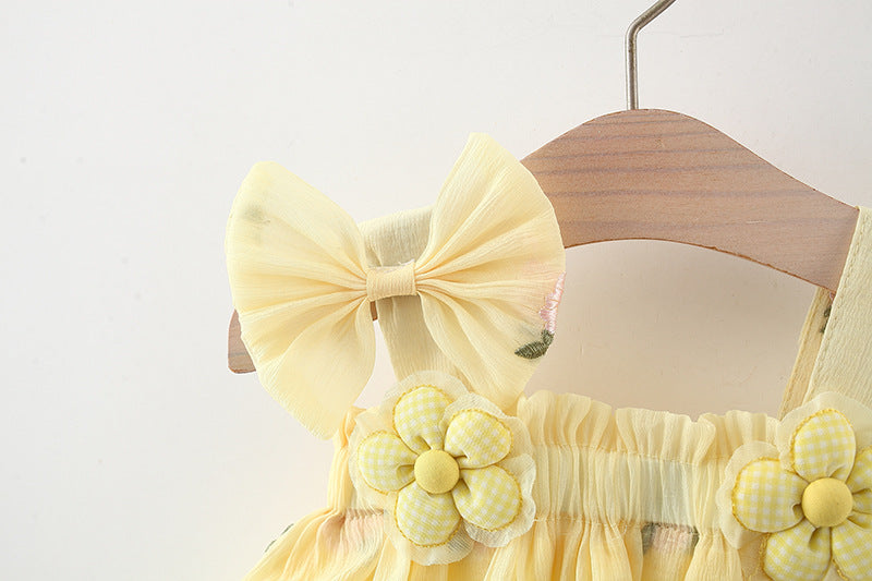 Lemon Yellow Flower Embroidered Bubble Sundress – TYM-WZX-007