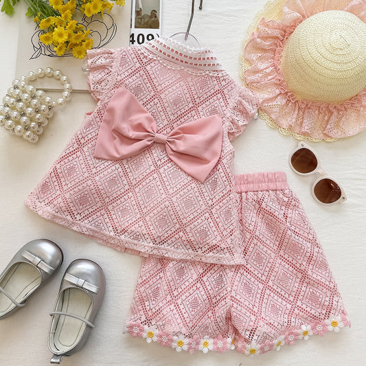 Pink Diamond Lace Big Bow Top and Shorts Set – TYM-YWL-042