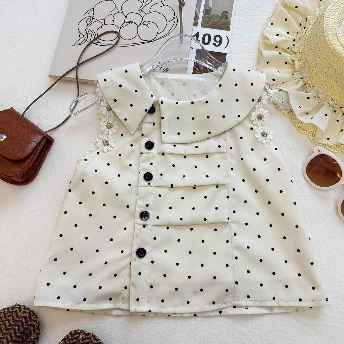 Cream Polka Dot Asymmetric Collar Top – TYM-YWL-049