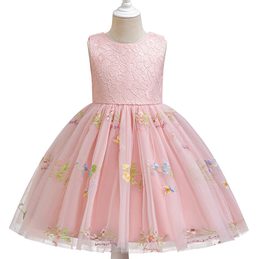 Peach Pink Lace Bodice Embroidered Tulle Party Frock – TYM-SLA-002