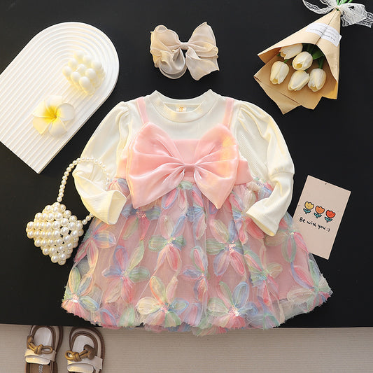 Pink Bow Butterfly Embroidered Frock – TYM-CXM-069