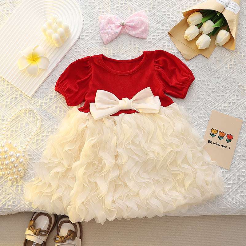 Red Ribbed Puff Sleeve Frock – TYM-CXM-022