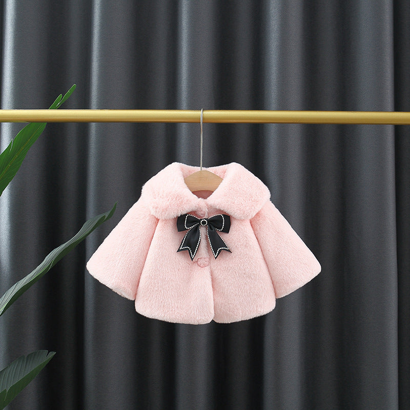 Pink Plush Bow Cape Coat – TYM-WZX-053