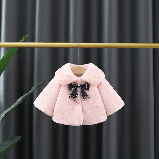 Pink Plush Bow Cape Coat – TYM-WZX-053