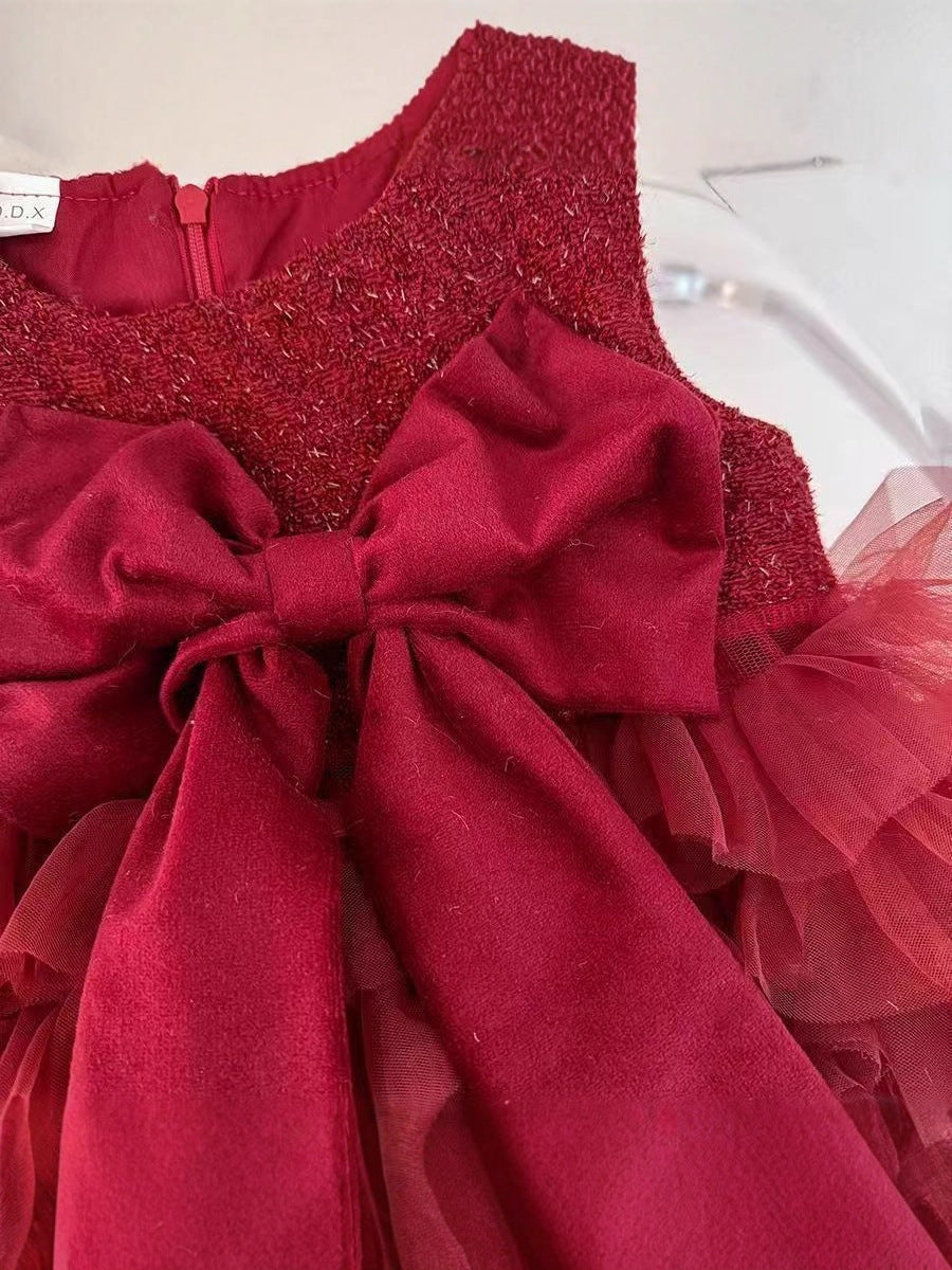 Red Glitter Bow Tiered Tulle Frock – TYM-CXM-084