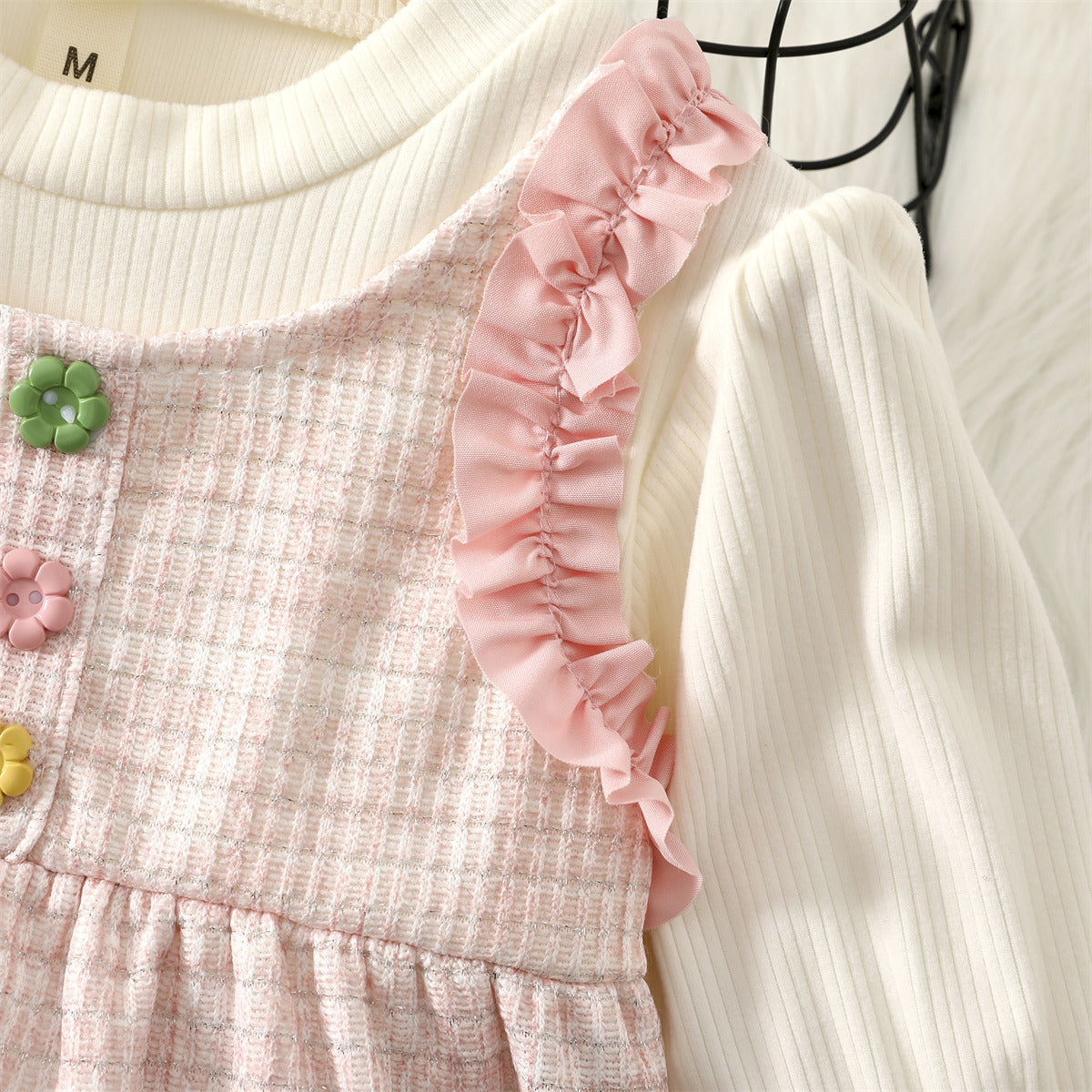 Light Pink Tweed Ruffle Pinafore Frock – TYM-WZX-070