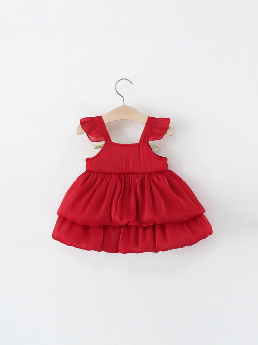 Red Two-Tier Bubble Party Frock – TYM-WZX-010