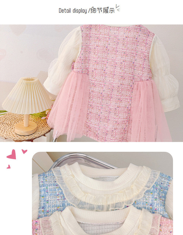 Pink Tweed Bow Tulle Pinafore Frock – TYM-CXM-050