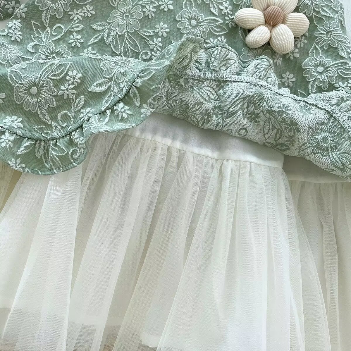 Sage Green Embroidered Halter Top and Tulle Skirt – TYM-YWL-053
