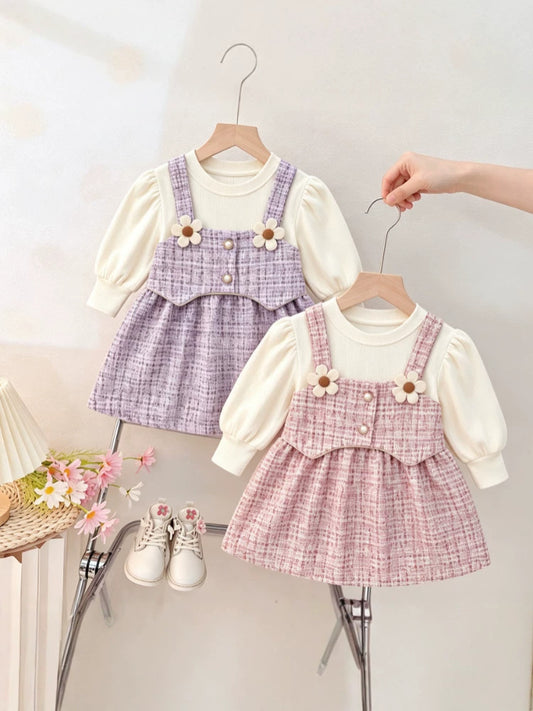 Lilac Tweed Pinafore Flower Frock – TYM-CXM-040