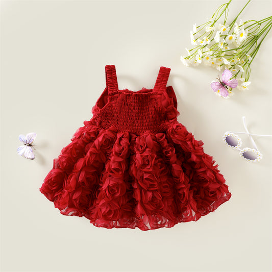 Red 3D Rosette Smocked Party Frock – TYM-WZX-033