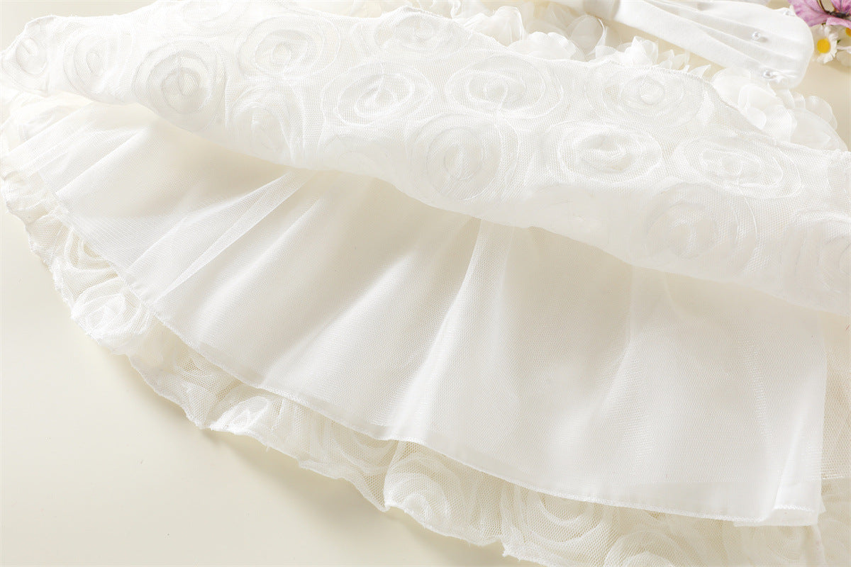 White 3D Rosette Smocked Party Frock – TYM-WZX-034