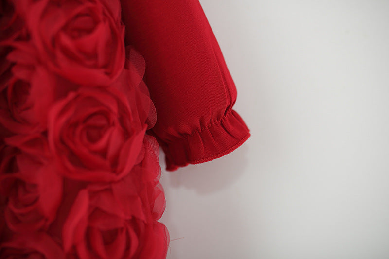 Red Lace Collar Rosette Bow Frock – TYM-WZX-068