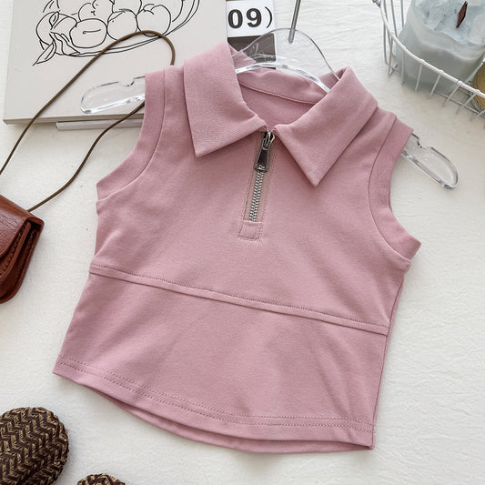 Dusty Pink Half-Zip Collar Sleeveless Top – TYM-YWL-025