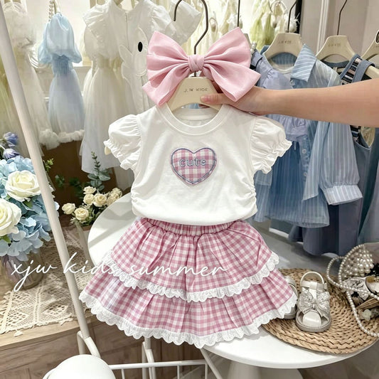 Pink Gingham Heart Top & Skirt Set – TYM-CXM-017