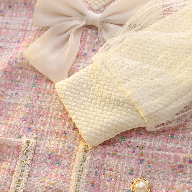 Pink Tweed Bow Pocket Frock – TYM-CXM-054